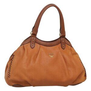 Authentic MCM Shoulder Bag Leather Brown Gold